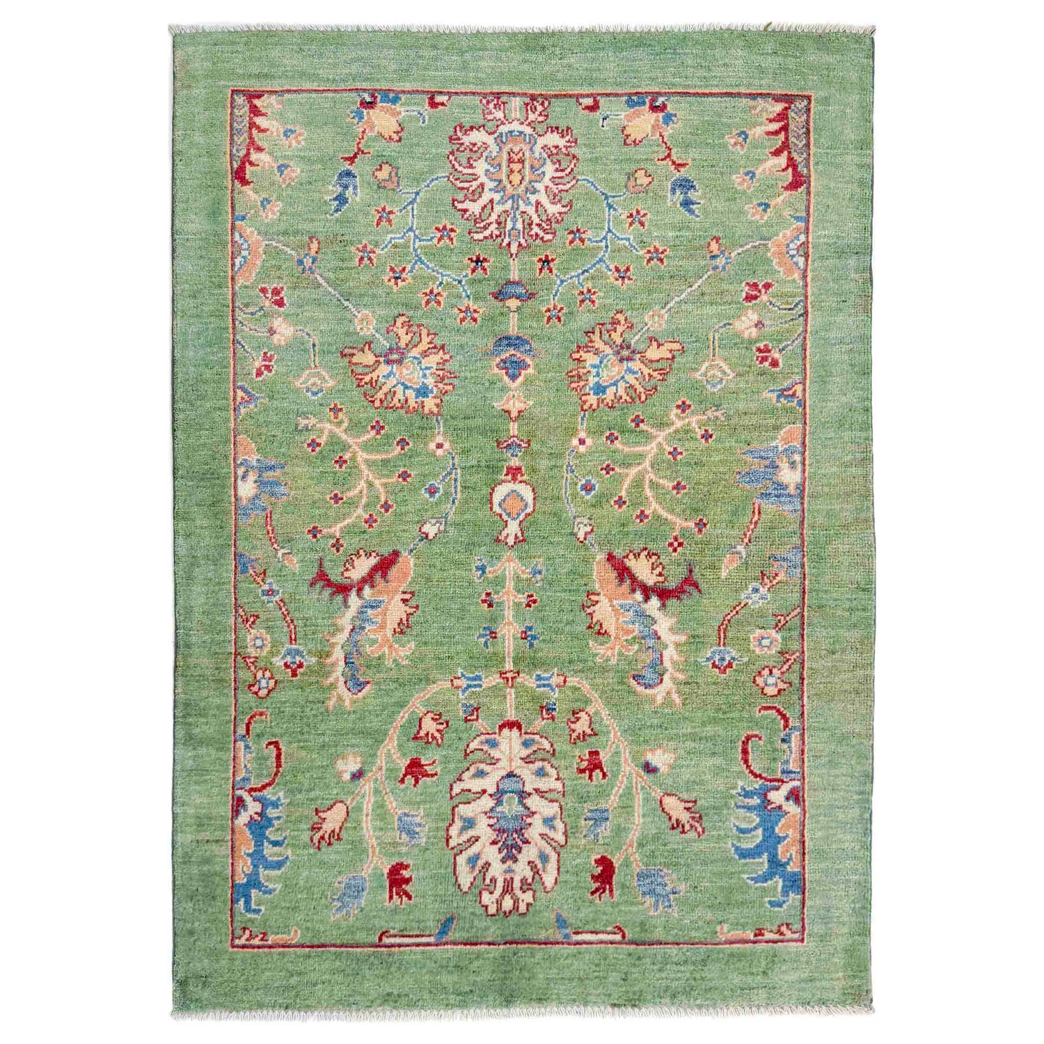 Sultani Area Rug Handmade Green Floral 3x5 ft