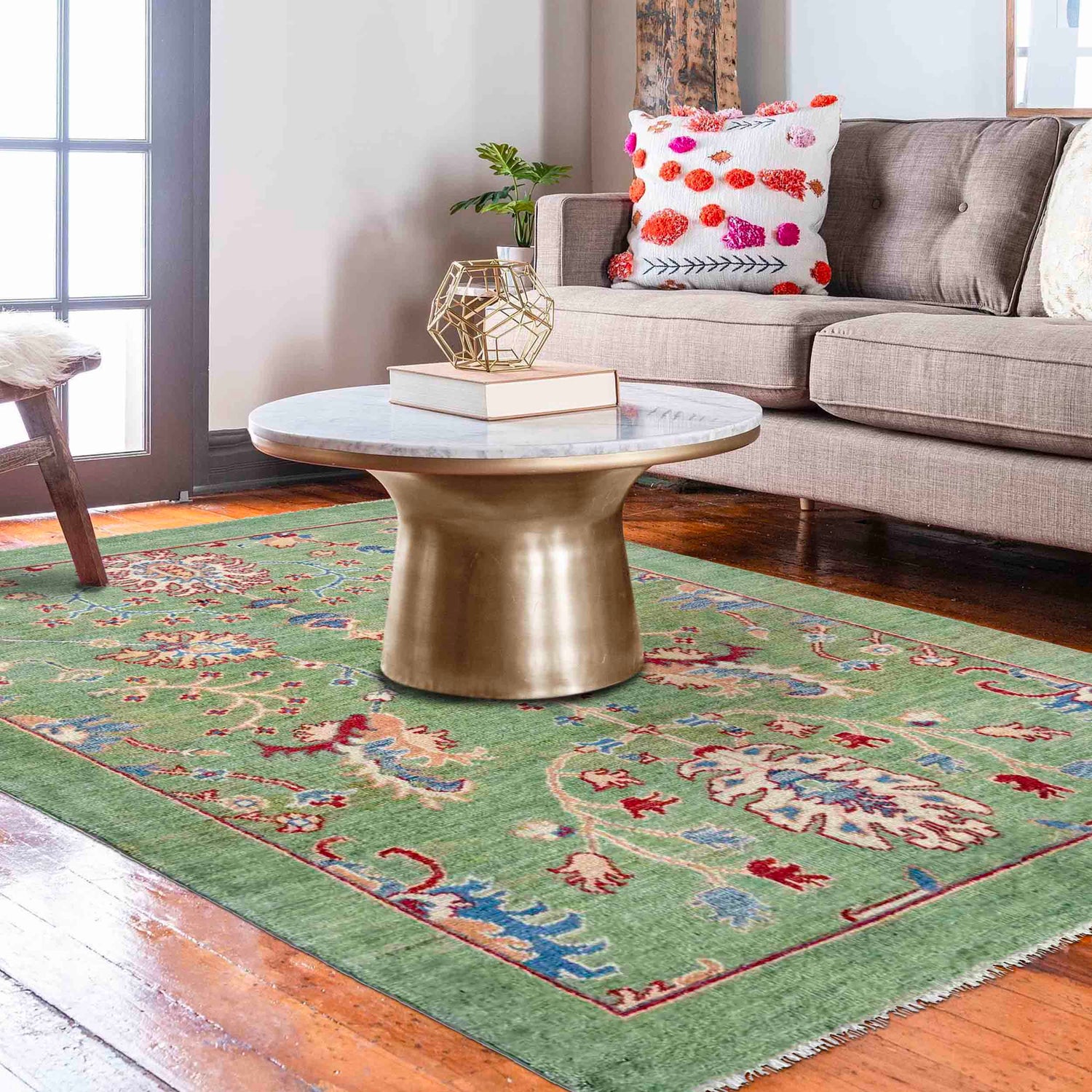Sultani Area Rug Handmade Green Floral 3x5 ft