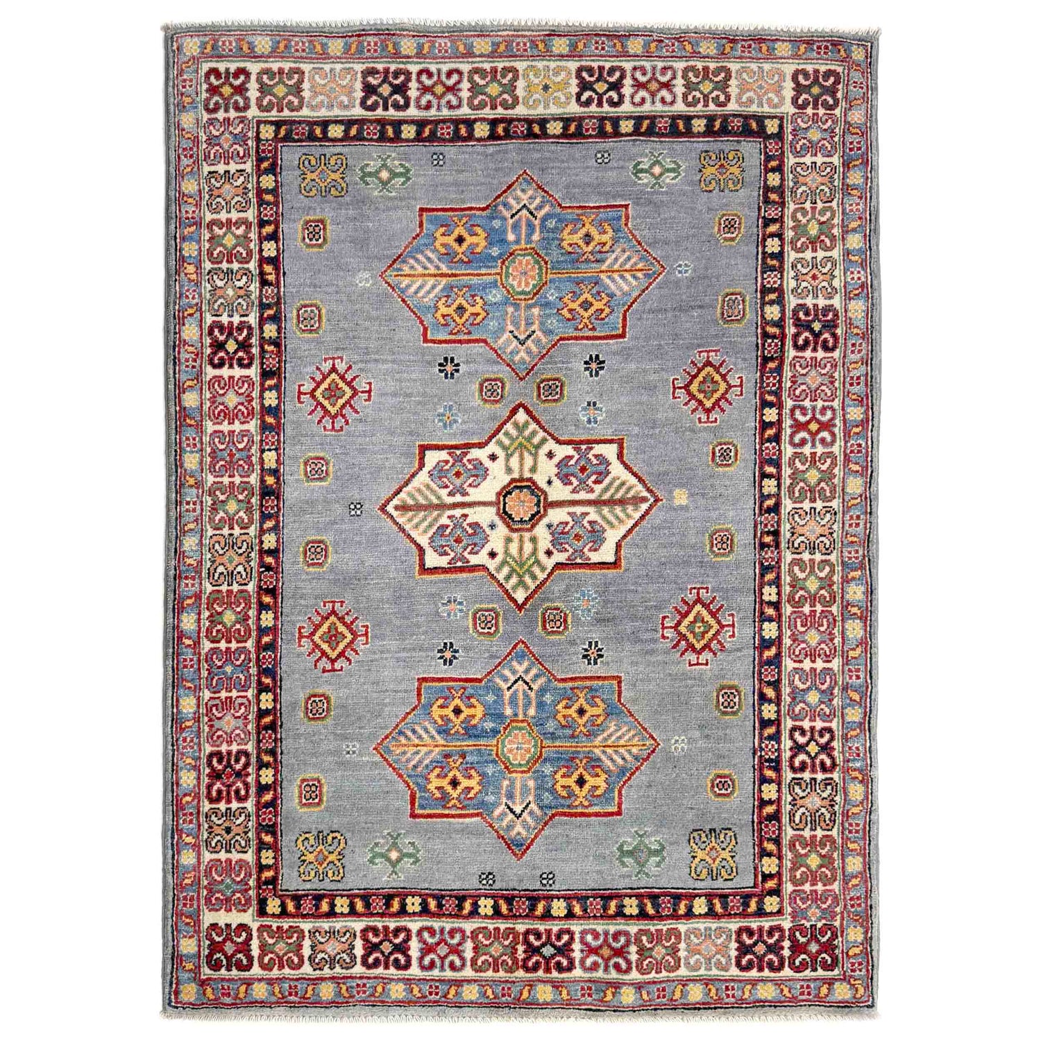 Kazak Rug Handmade Blue Medallion 3x5 ft