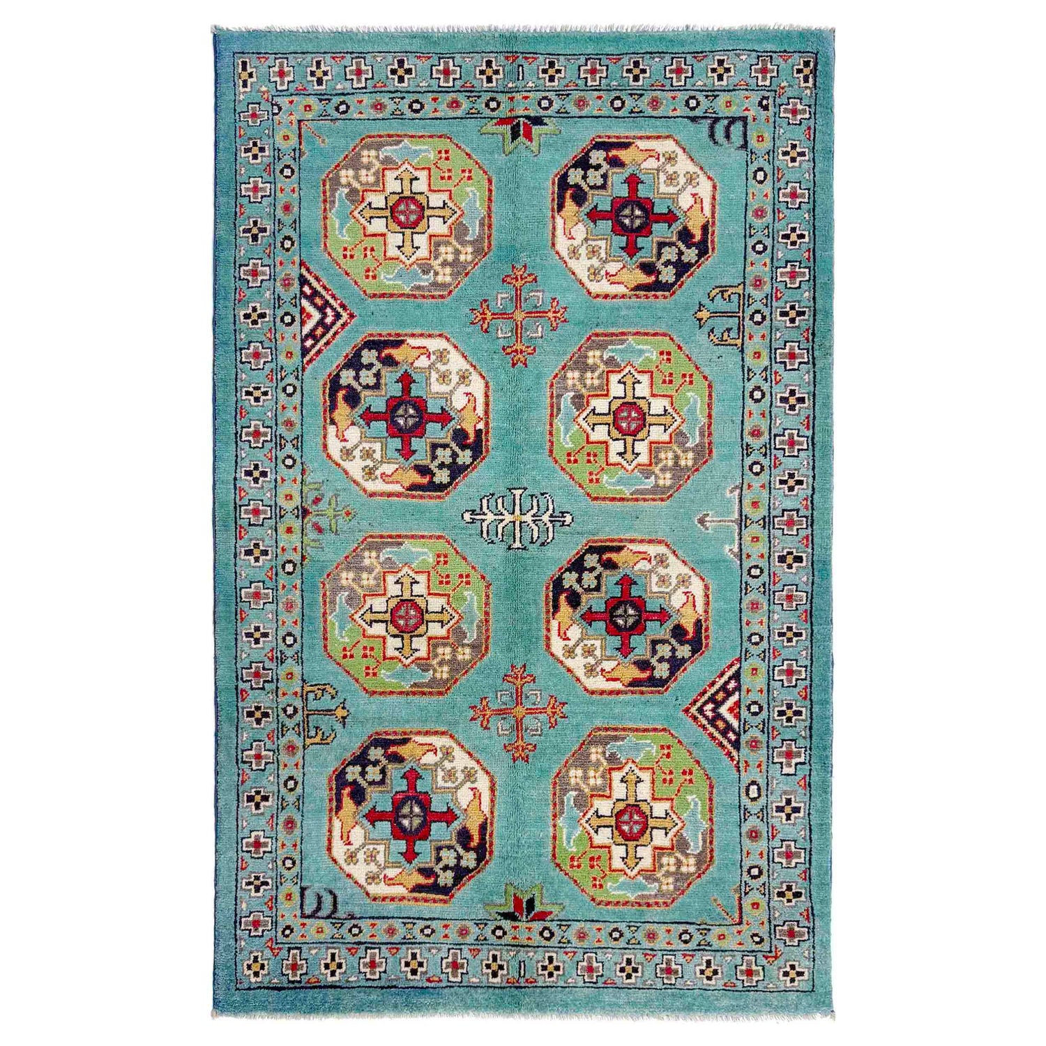 Waziri Area Rug Handmade Blue Medallion 3x5 ft