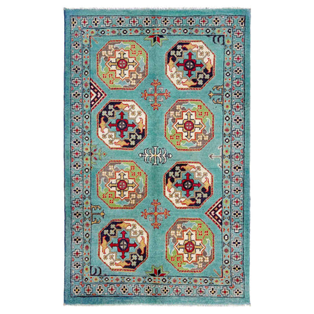 Waziri Area Rug Handmade Blue Medallion 3x5 ft