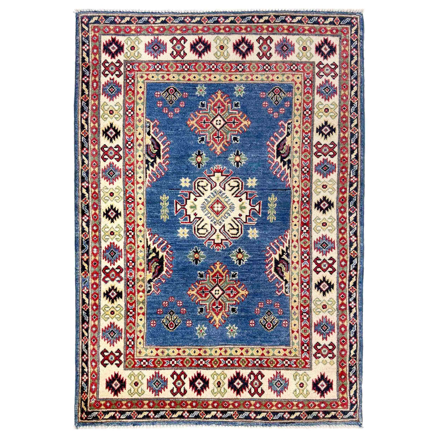 Kazak Rug Handmade Blue Medallion 3x5 ft