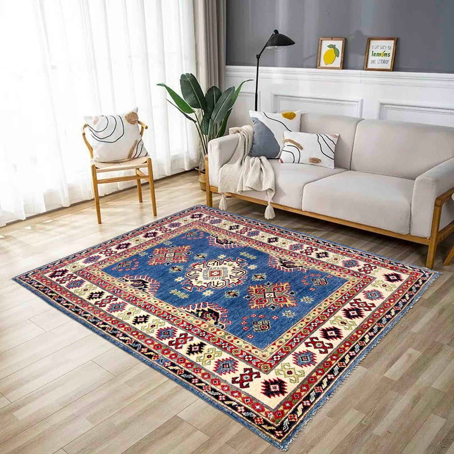 Kazak Rug Handmade Blue Medallion 3x5 ft