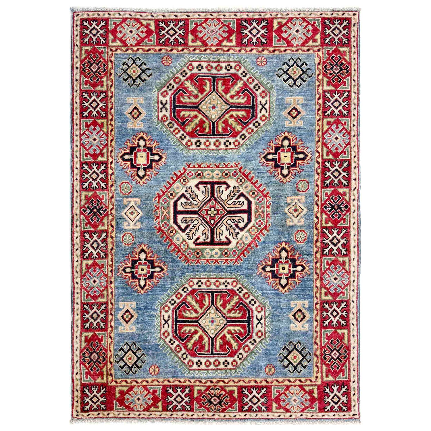 Kazak Rug Handmade Blue Medallion 3x5 ft