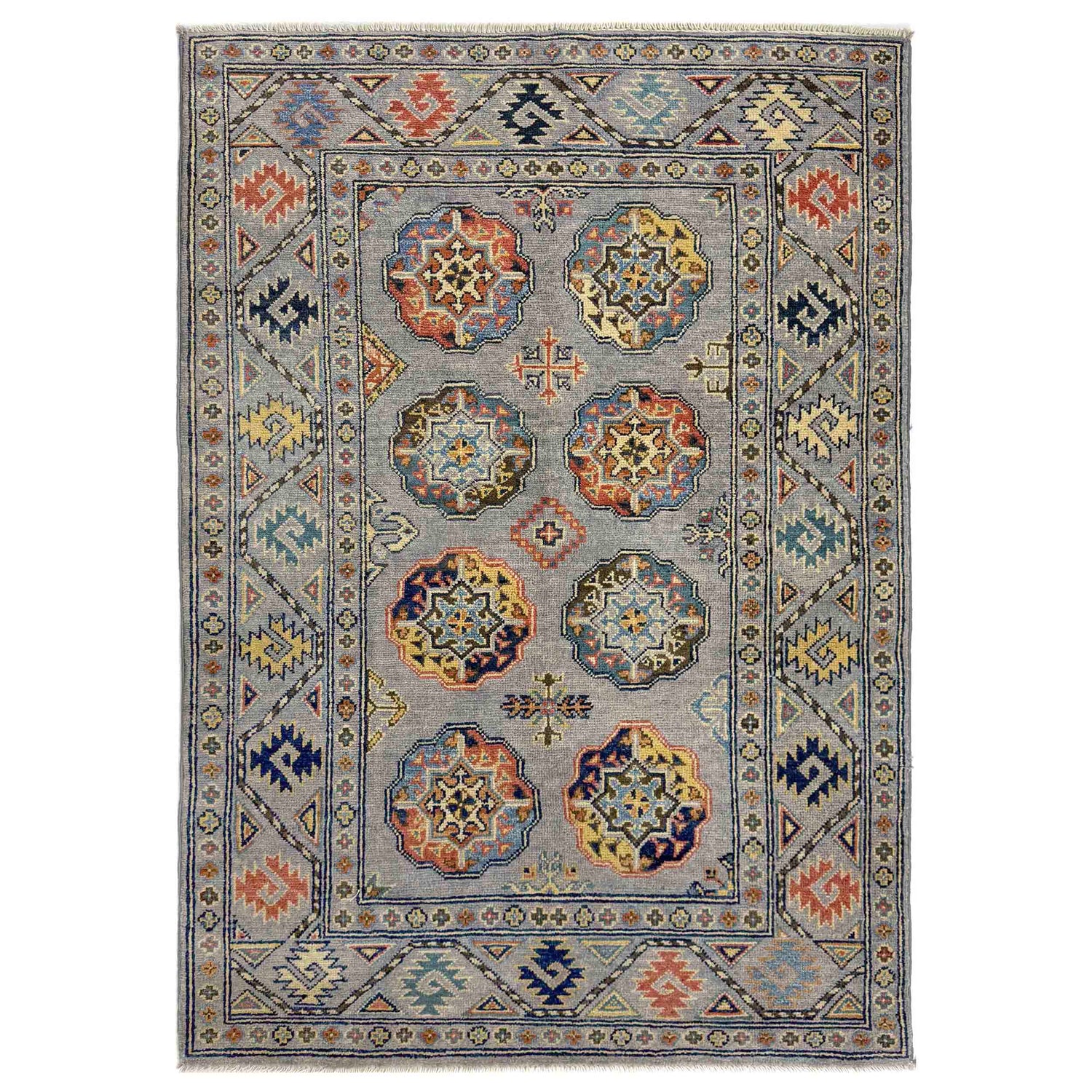 Waziri Area Rug Handmade Gray Medallion 3x5 ft