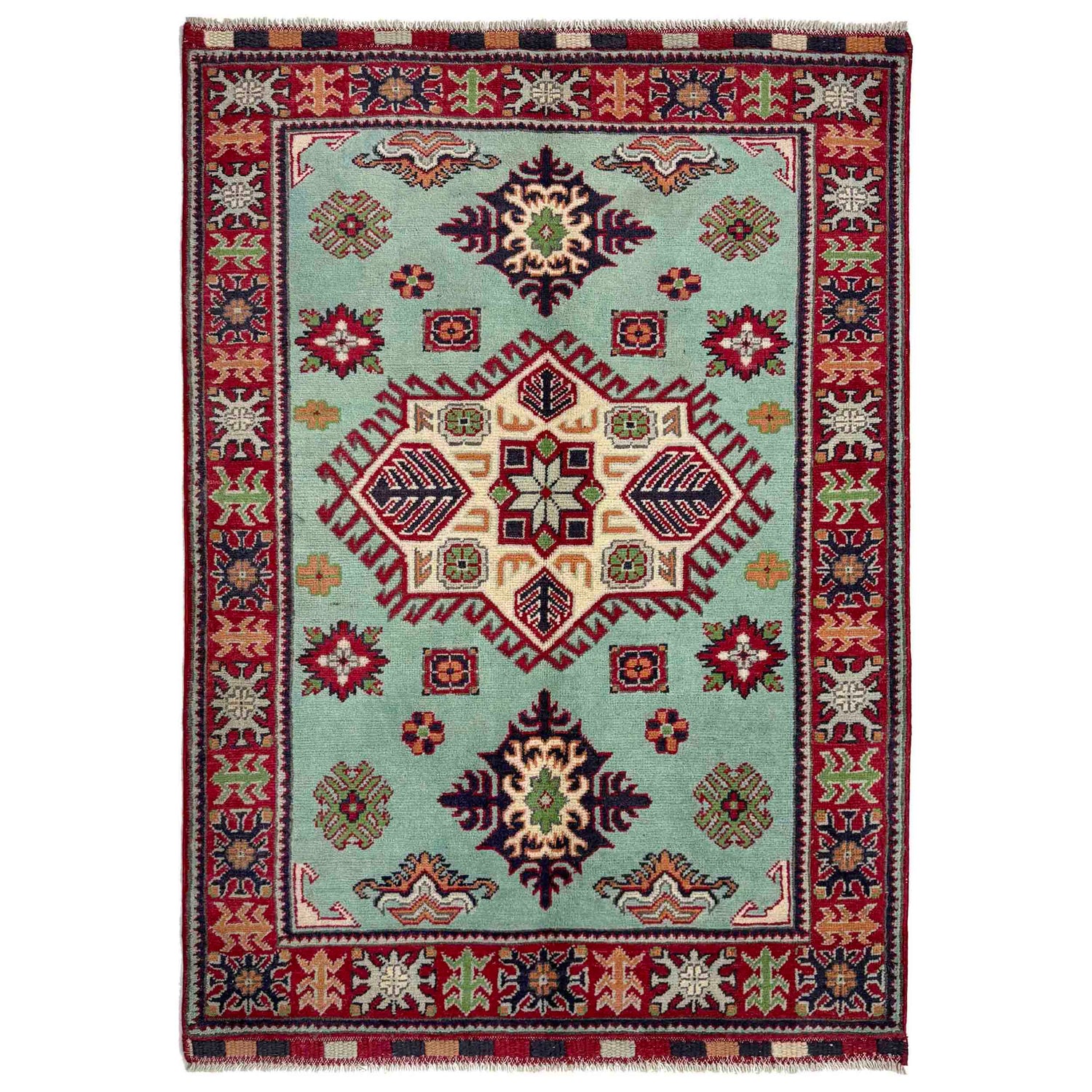 Kazak Rug Handmade Blue Medallion 3x5 ft
