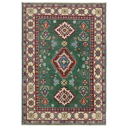 Kazak Rug Handmade Green Medallion 3x5 ft