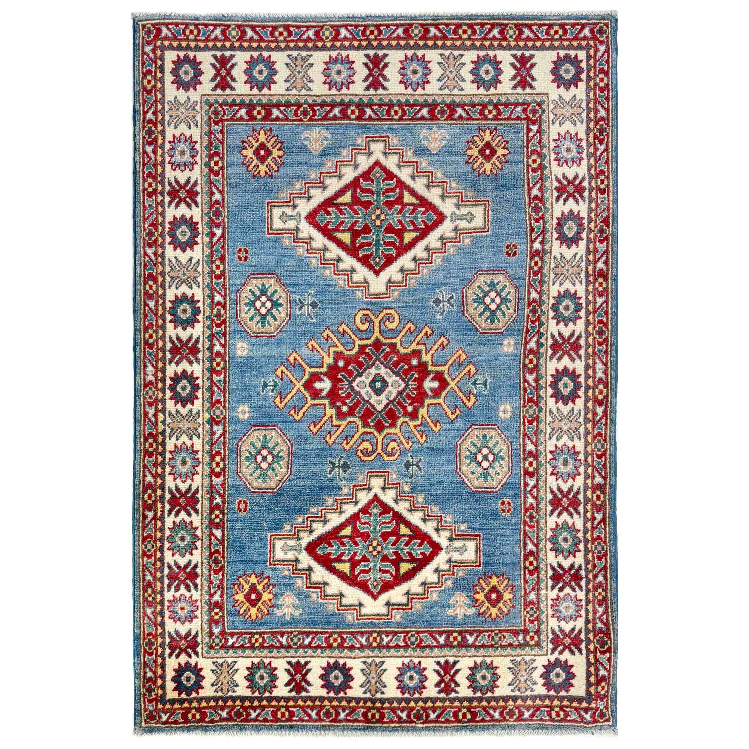 Kazak Rug Handmade Blue Medallion 3x5 ft