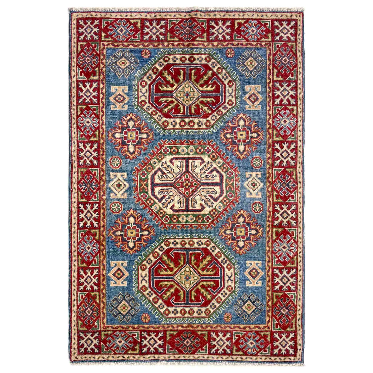 Kazak Rug Handmade Blue Medallion 3x5 ft