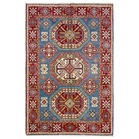 Kazak Rug Handmade Blue Medallion 3x5 ft