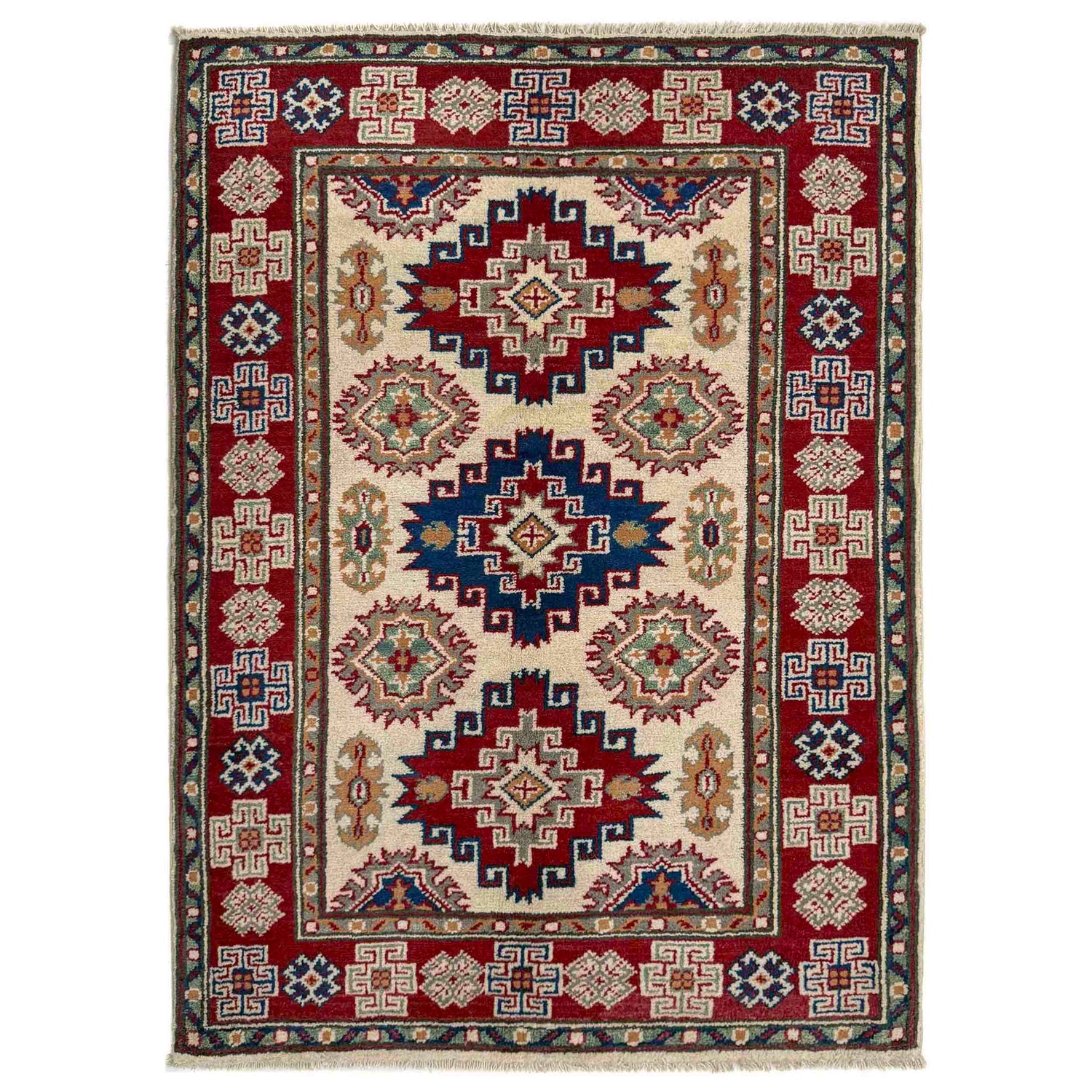 Kazak Rug Handmade Beige Medallion 2x4 ft