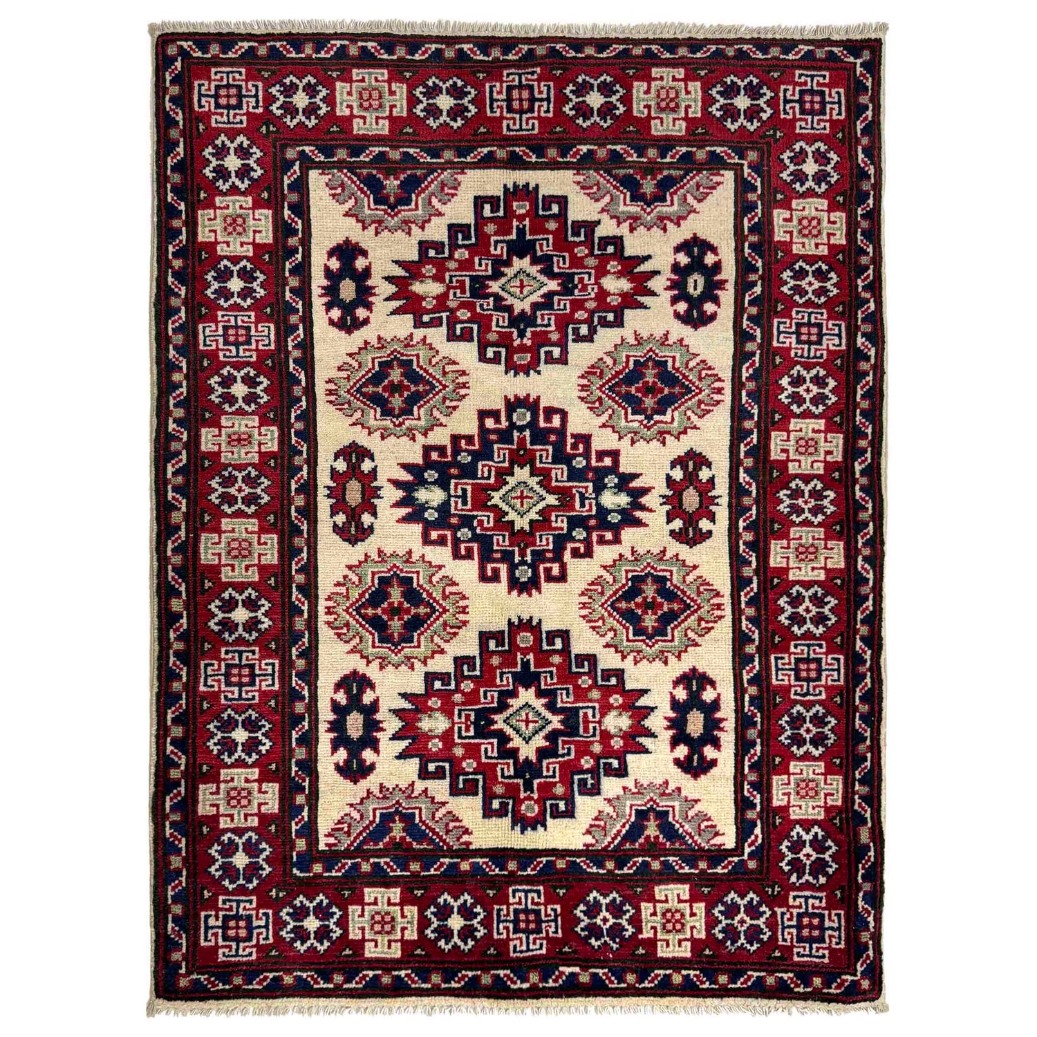 Kazak Rug Handmade Beige Medallion 2x4 ft