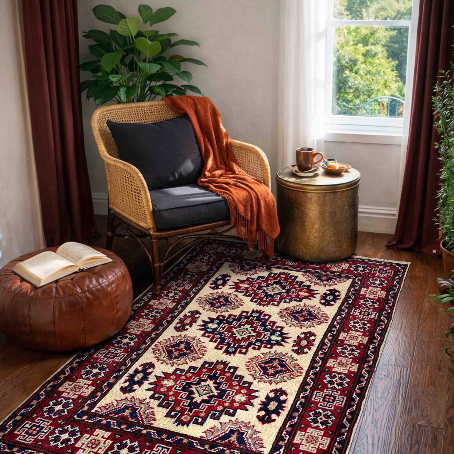 Kazak Rug Handmade Beige Medallion 2x4 ft