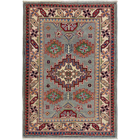 Kazak Rug Handmade Gray Medallion 2x4 ft