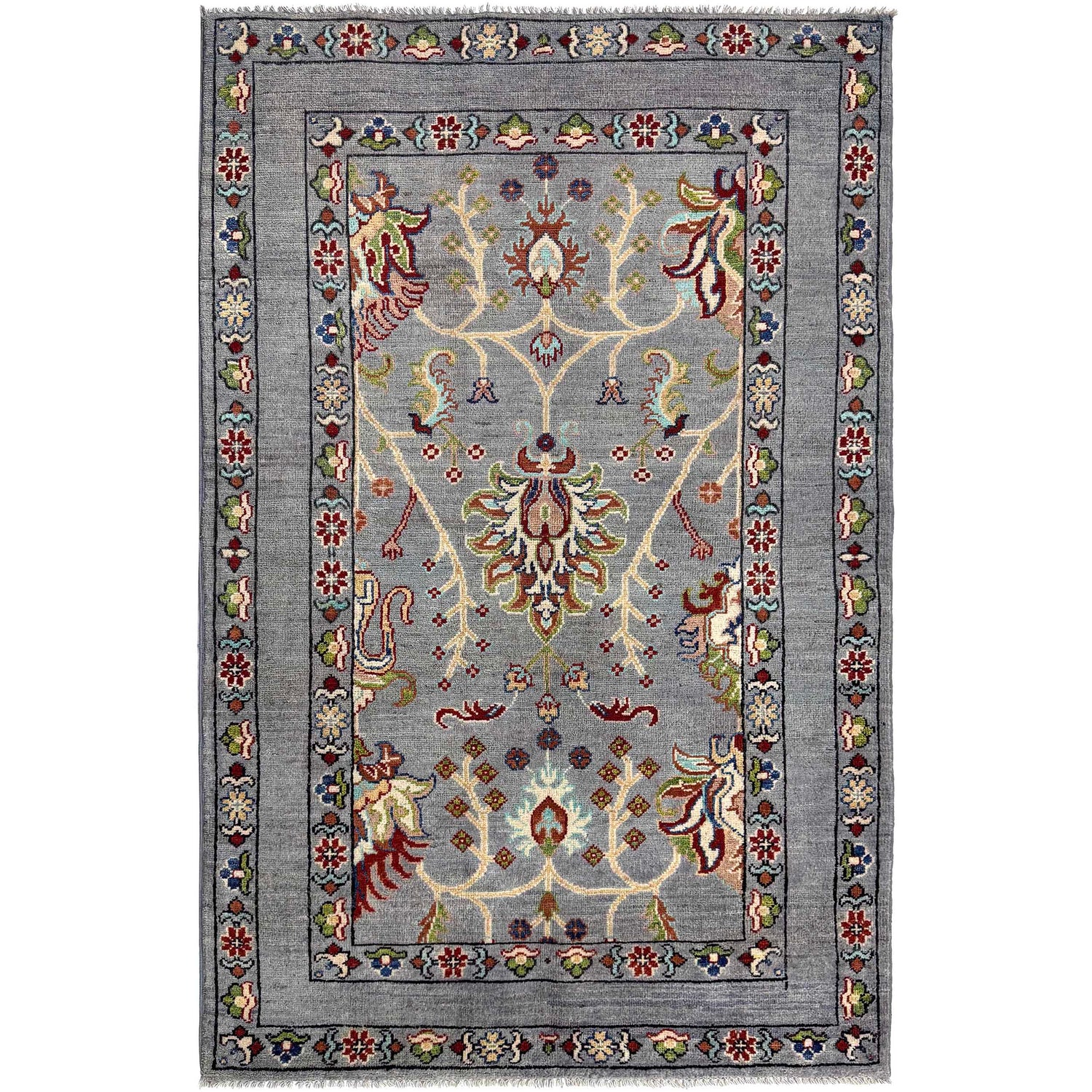 Sultani Area Rug Handmade Gray Floral 4x6 ft