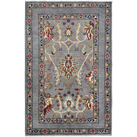 Sultani Area Rug Handmade Gray Floral 4x6 ft