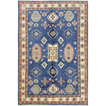 Kazak Rug Handmade Blue Medallion 4x6 ft