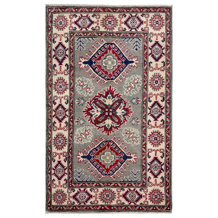 Kazak Rug Handmade Gray Medallion 2x4 ft