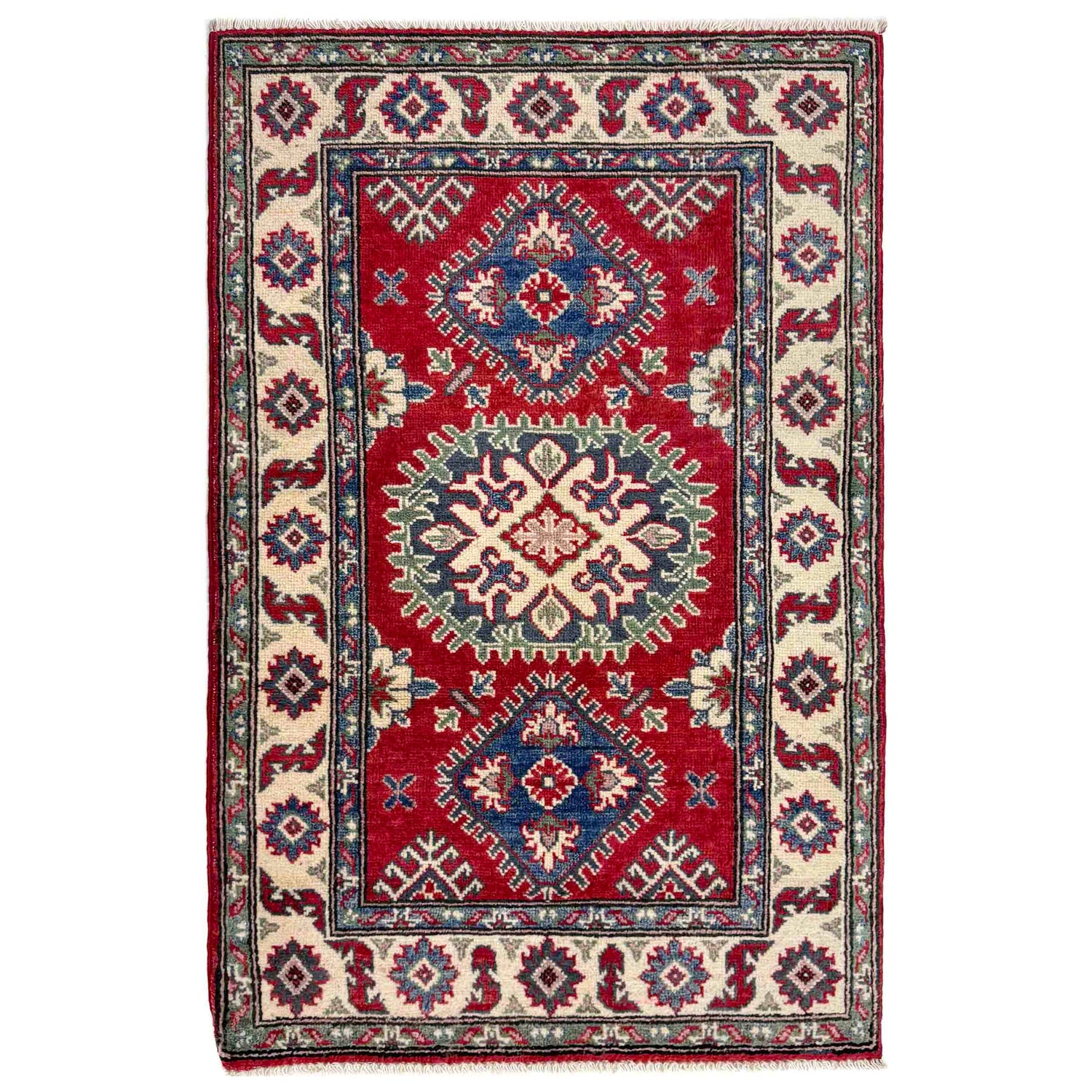 Kazak Rug Handmade Red Medallion 2x4 ft