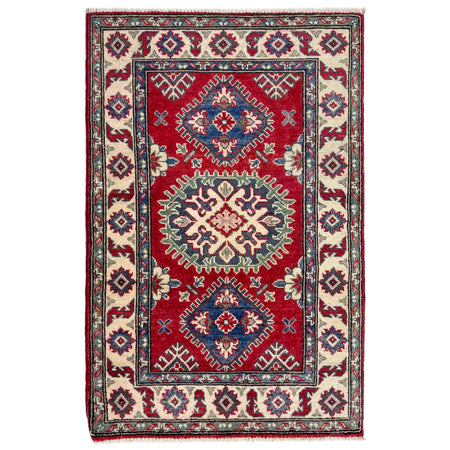 Kazak Rug Handmade Red Medallion 2x4 ft