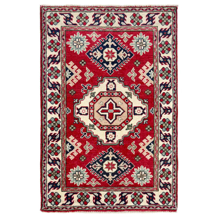 Kazak Rug Handmade Red Medallion 2x4 ft