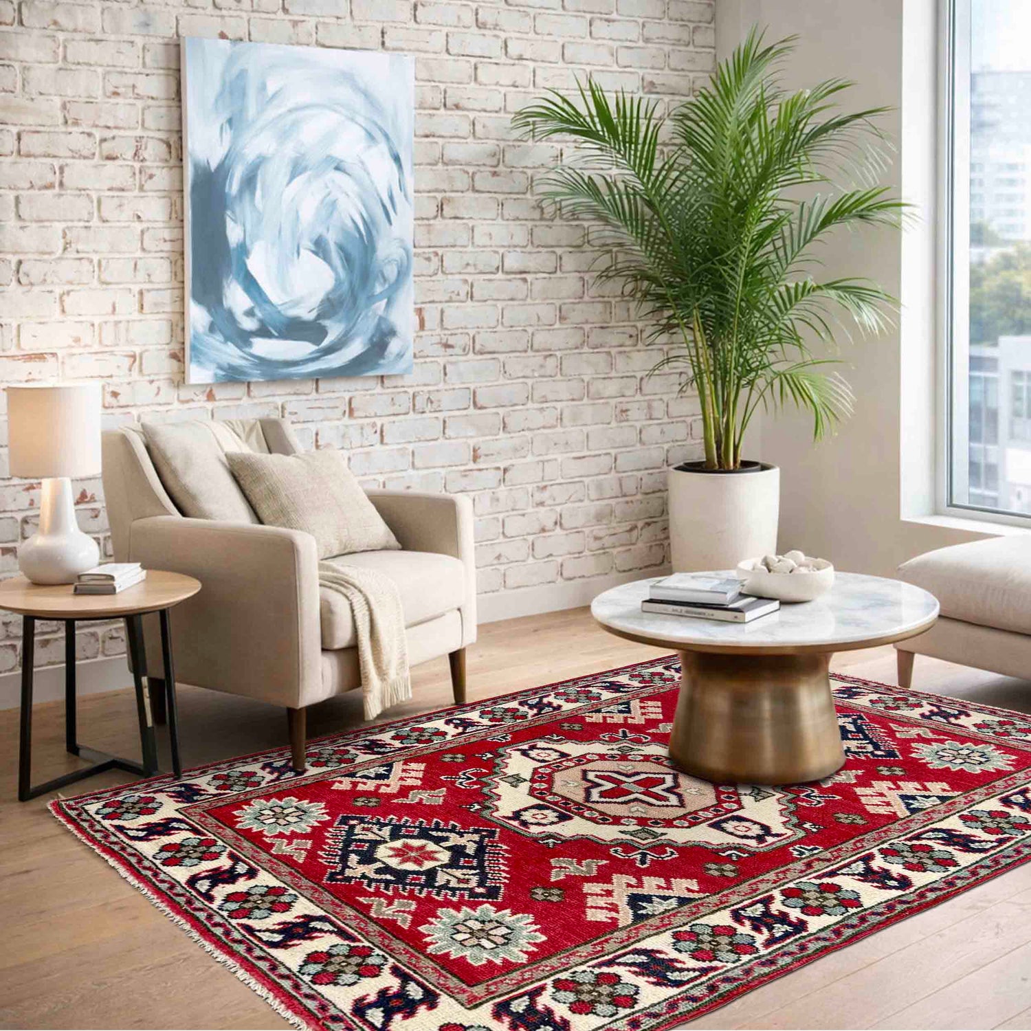 Kazak Rug Handmade Red Medallion 2x4 ft