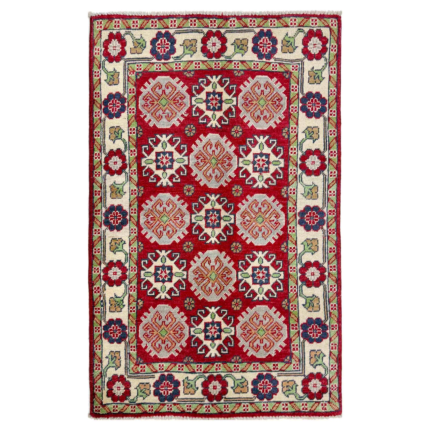 Kazak Rug Handmade Red Medallion 2x4 ft