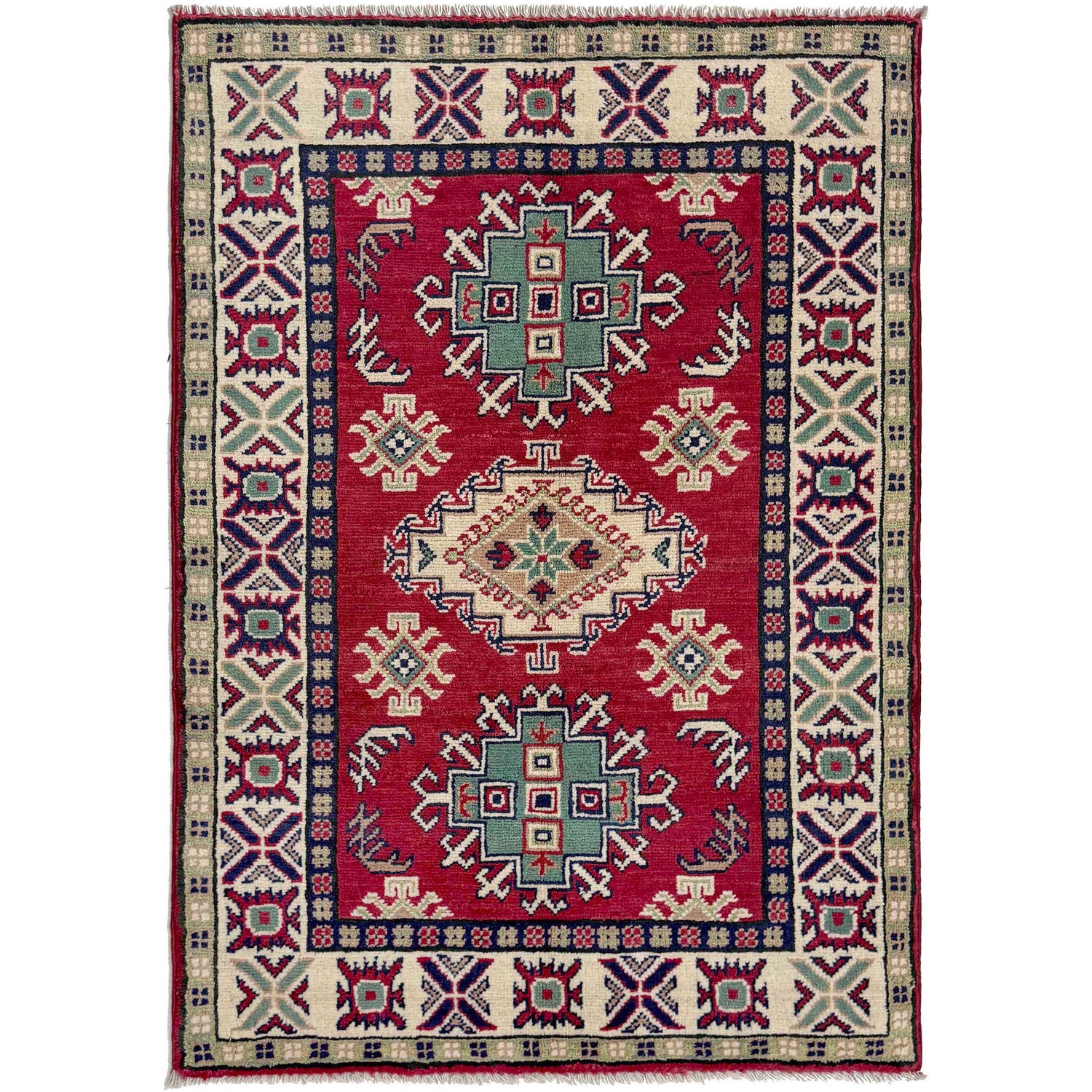 Kazak Rug Handmade Red Medallion 2x4 ft