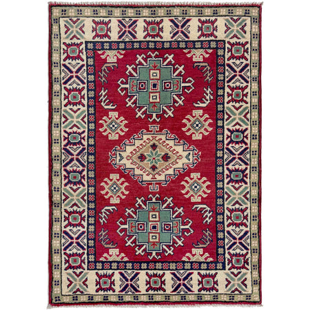 Kazak Rug Handmade Red Medallion 2x4 ft