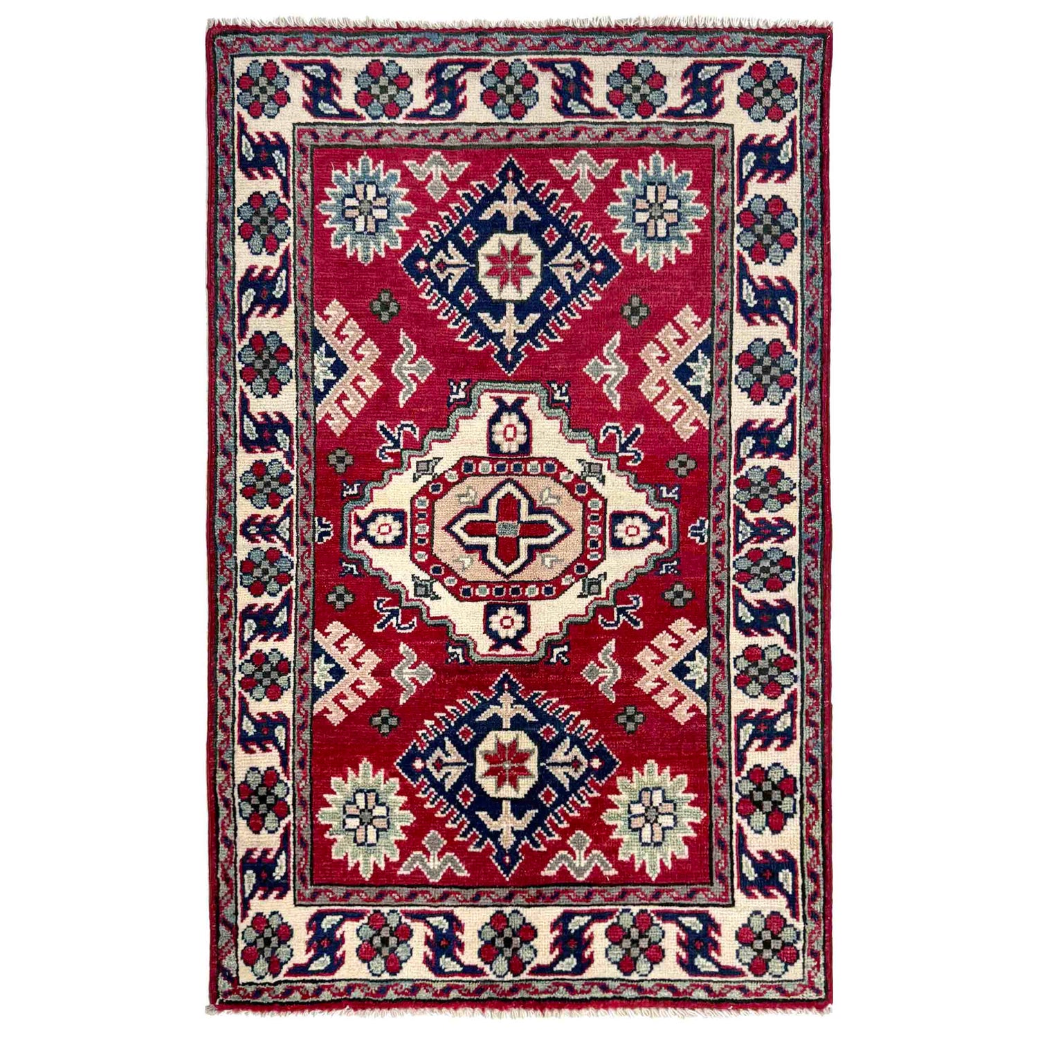 Kazak Rug Handmade Red Medallion 2x4 ft