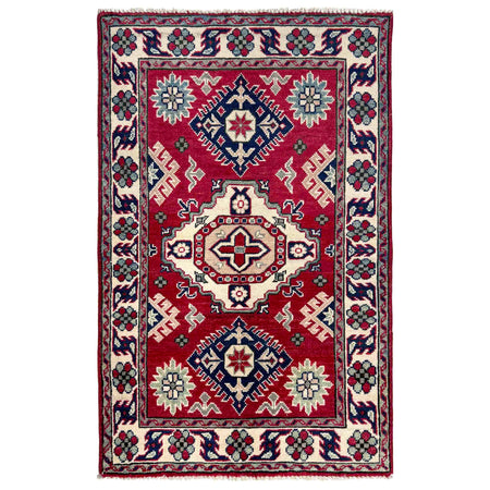 Kazak Rug Handmade Red Medallion 2x4 ft