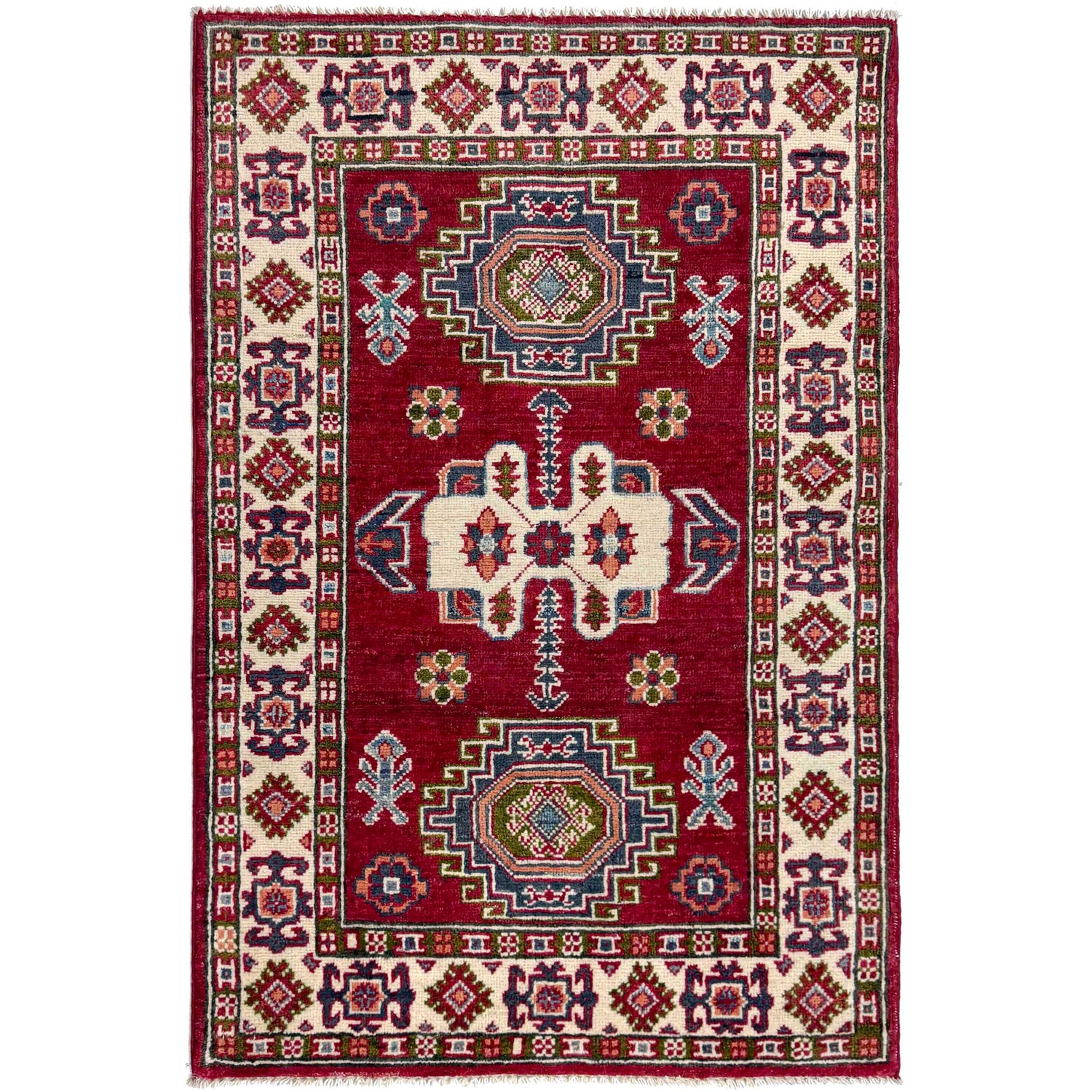 Kazak Rug Handmade Red Medallion 2x4 ft