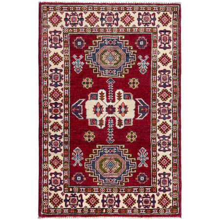 Kazak Rug Handmade Red Medallion 2x4 ft