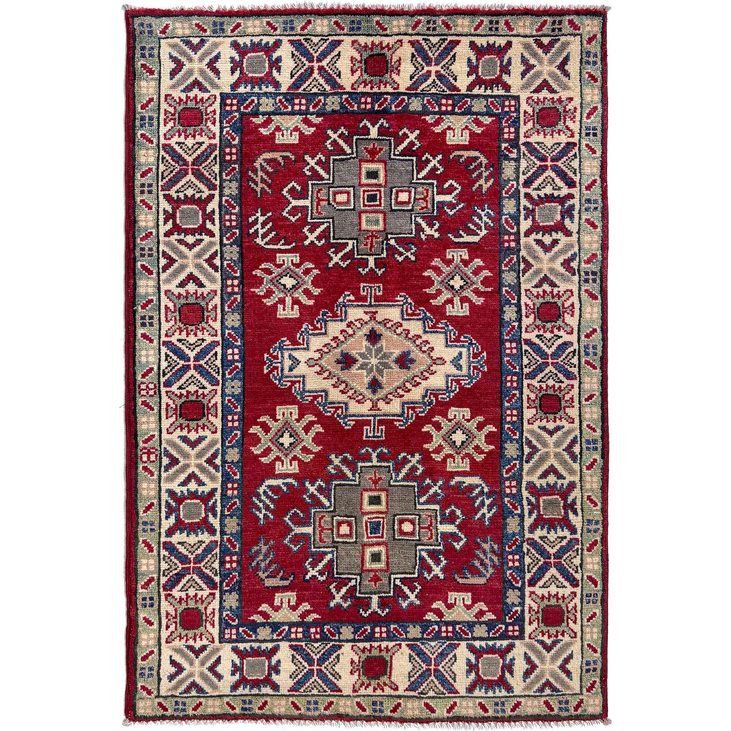 Kazak Rug Handmade Red Medallion 2x4 ft