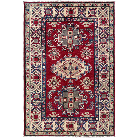 Kazak Rug Handmade Red Medallion 2x4 ft