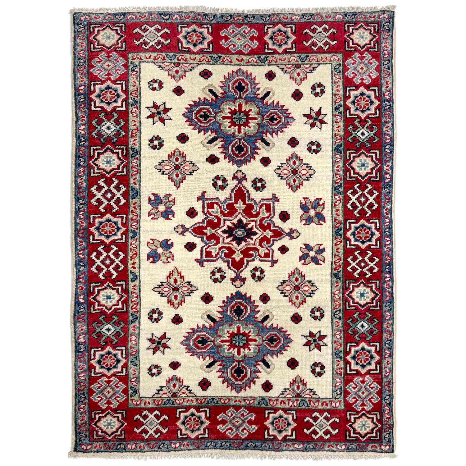 Kazak Rug Handmade Beige Medallion 2x4 ft