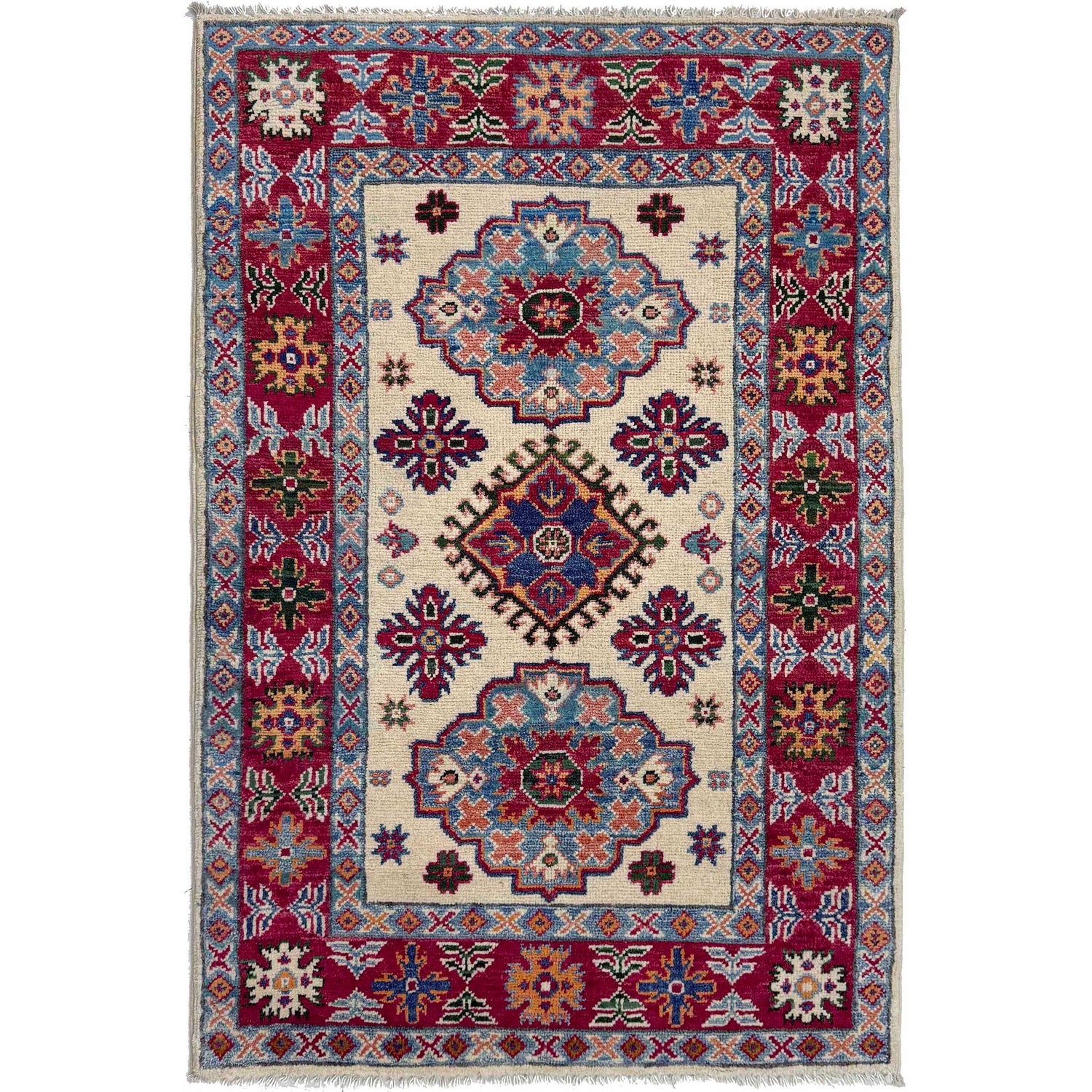 Kazak Rug Handmade Beige Medallion 2x4 ft