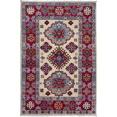 Kazak Rug Handmade Beige Medallion 2x4 ft
