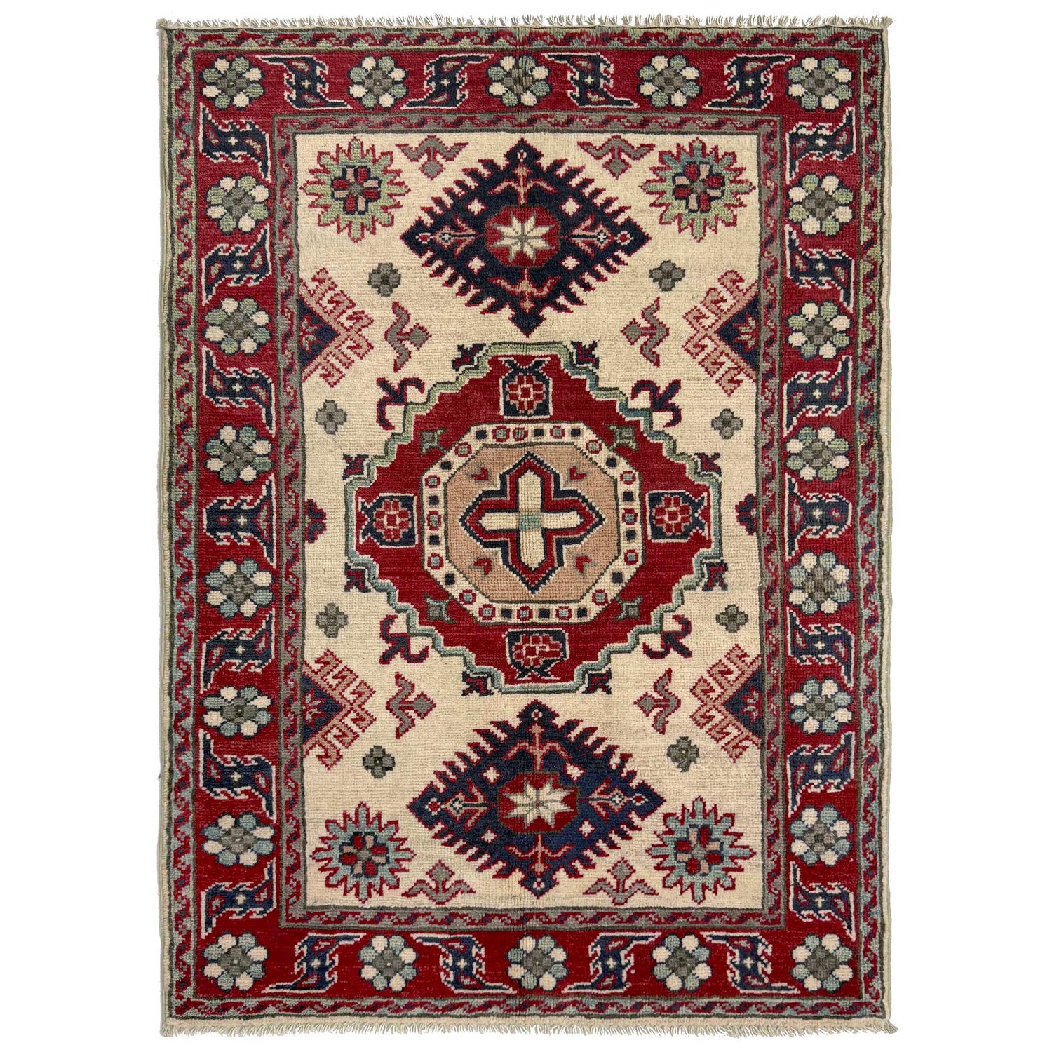 Kazak Rug Handmade Beige Medallion 2x4 ft
