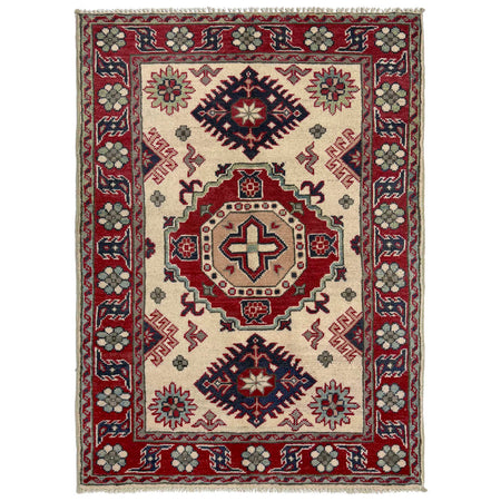 Kazak Rug Handmade Beige Medallion 2x4 ft