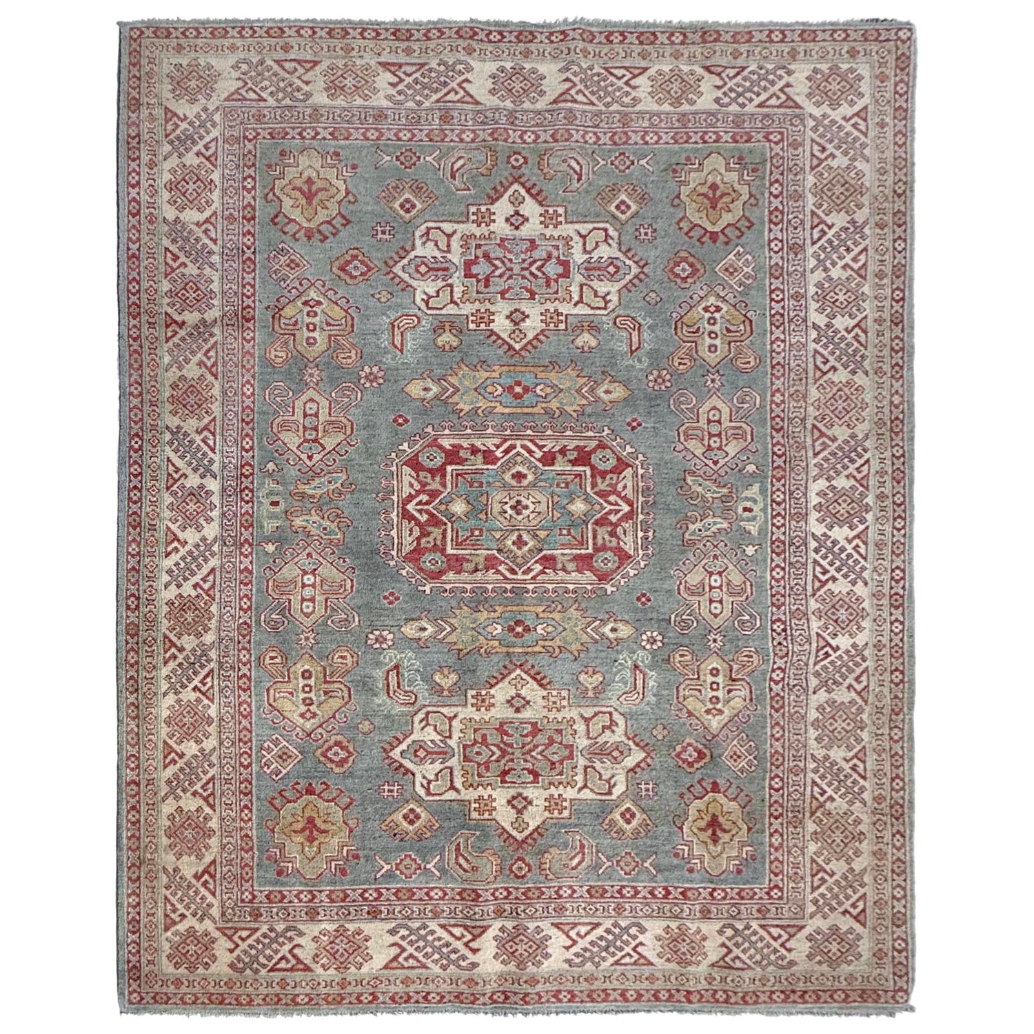 Kazak Rug Handmade Gray Medallion 6x9 ft
