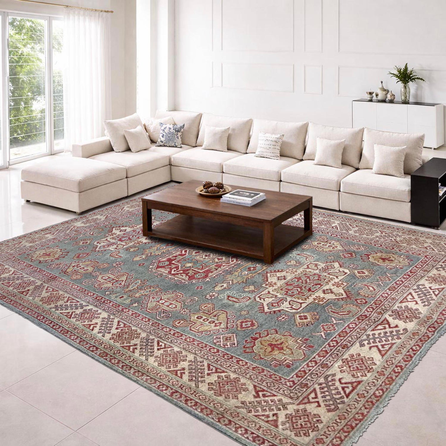 Kazak Rug Handmade Gray Medallion 6x9 ft