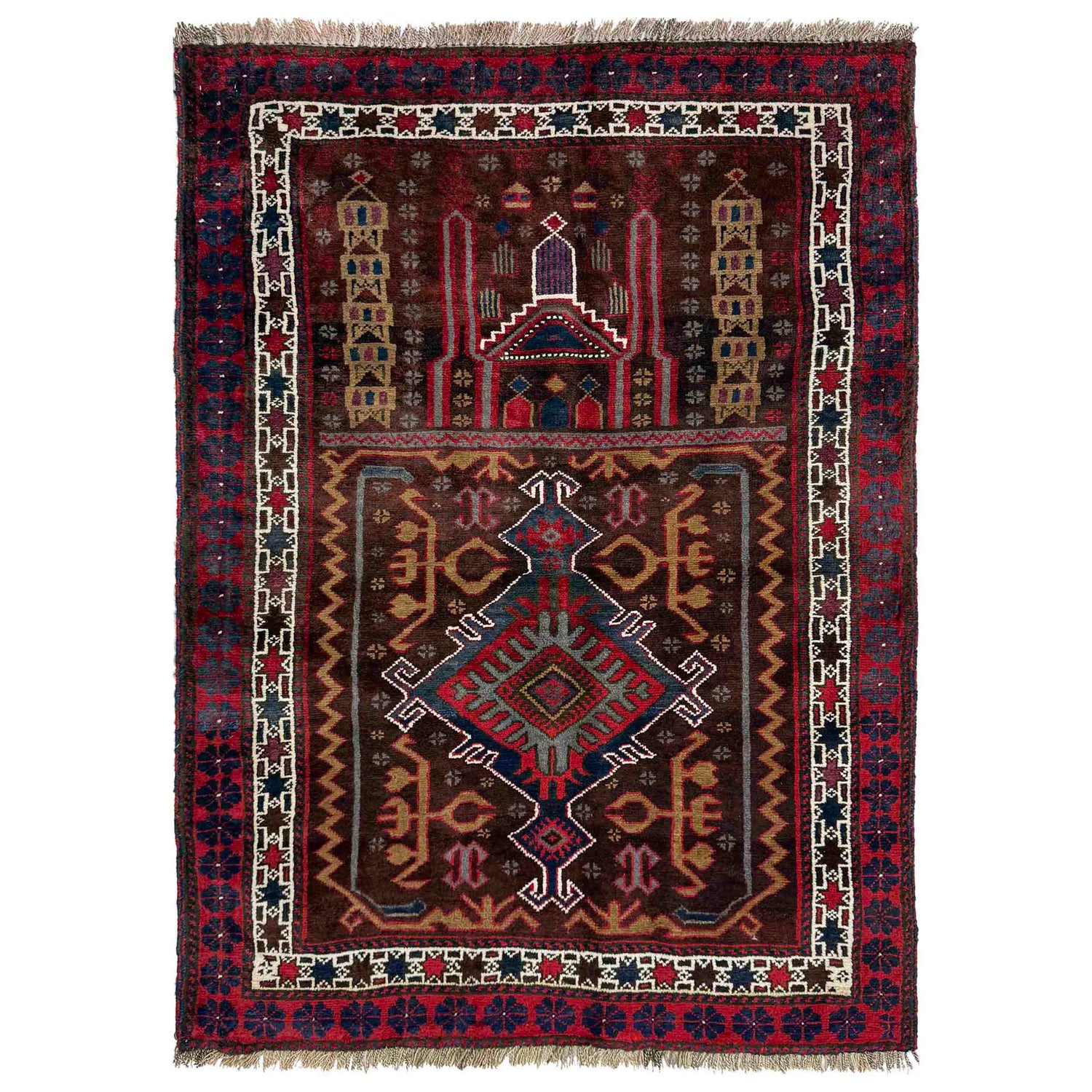 Baluchi Rug Handmade Multi Prayer Design 2x4 ft