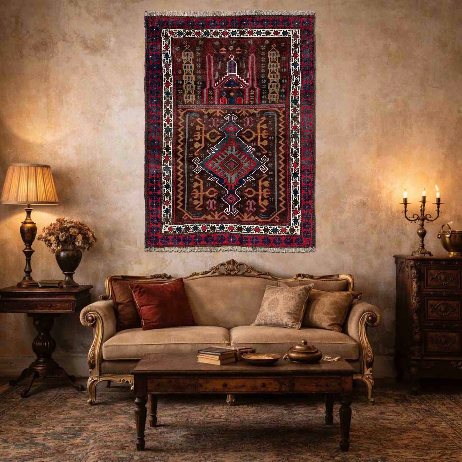 Baluchi Rug Handmade Multi Prayer Design 2x4 ft
