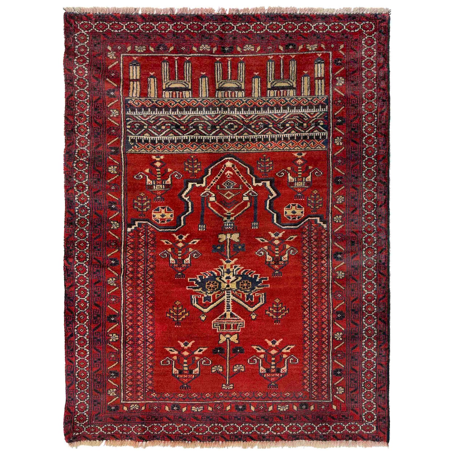Baluchi Rug Handmade Red Prayer Design 2x4 ft