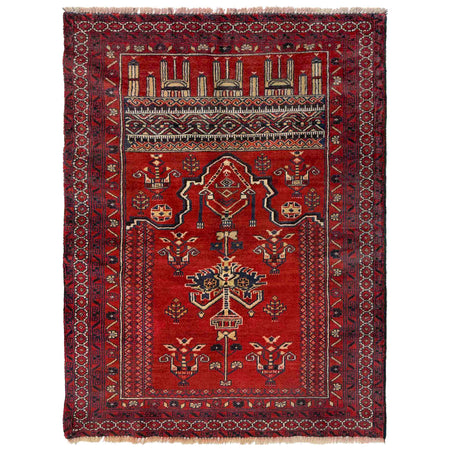 Baluchi Rug Handmade Red Prayer Design 2x4 ft