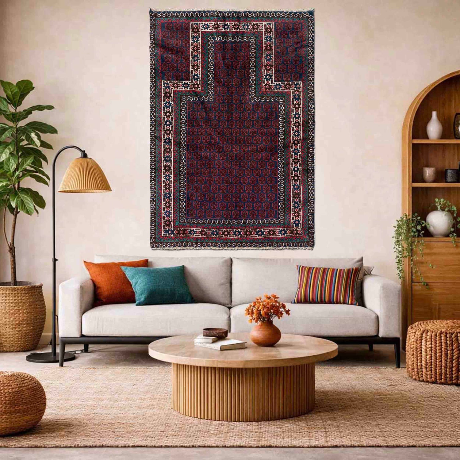 Baluchi Rug Handmade Red Prayer Design 3x5 ft