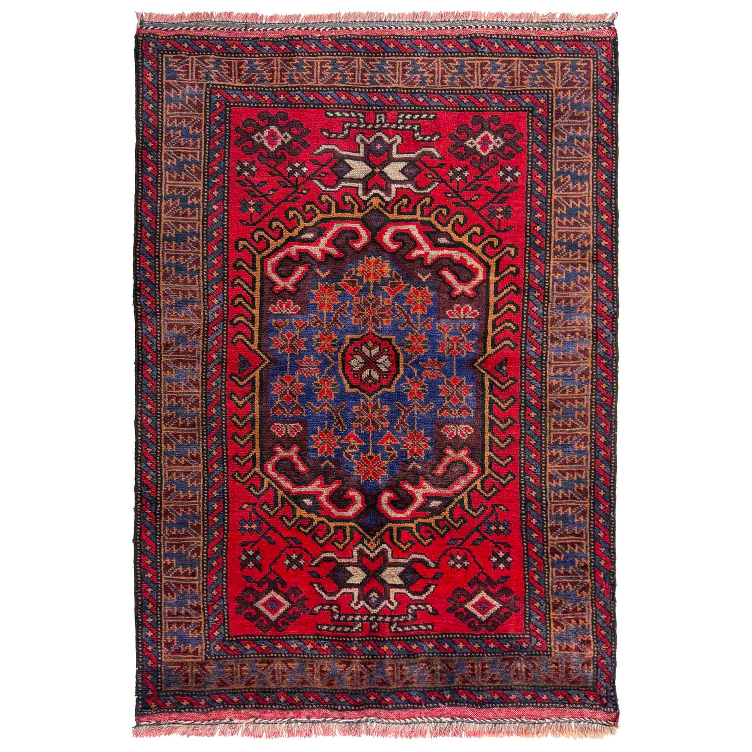 Baluchi Rug Handmade Red Geometric 2x4 ft