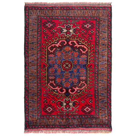 Baluchi Rug Handmade Red Geometric 2x4 ft
