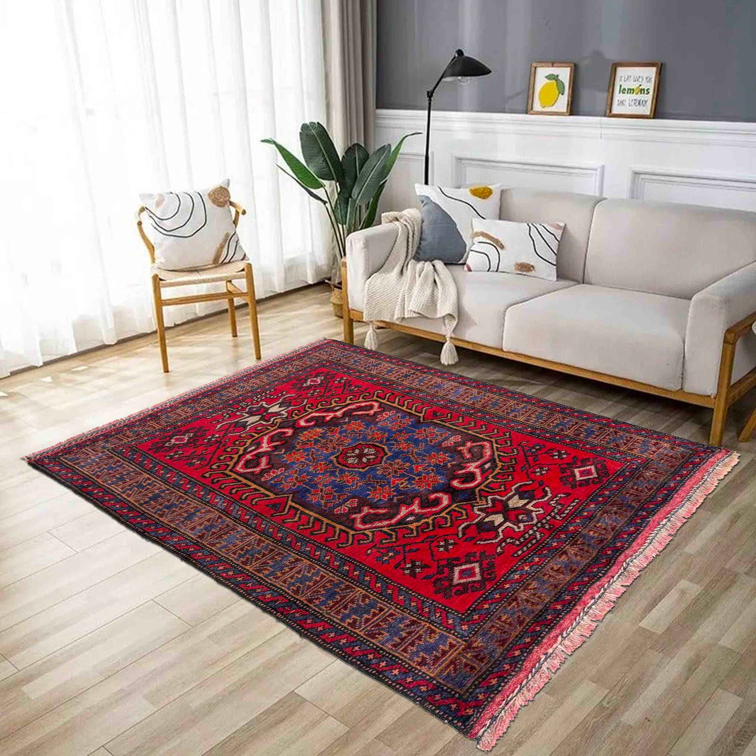 Baluchi Rug Handmade Red Geometric 2x4 ft